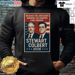 Official Stewart Colbert 2028 hoodie featuring bold graphics and a modern design for fans of political satire and comedy.