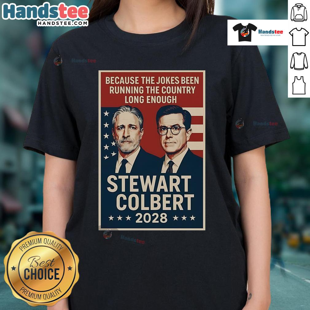 Official Stewart Colbert 2028 Ladies Tee featuring a stylish design, perfect for supporters of the 2028 campaign.