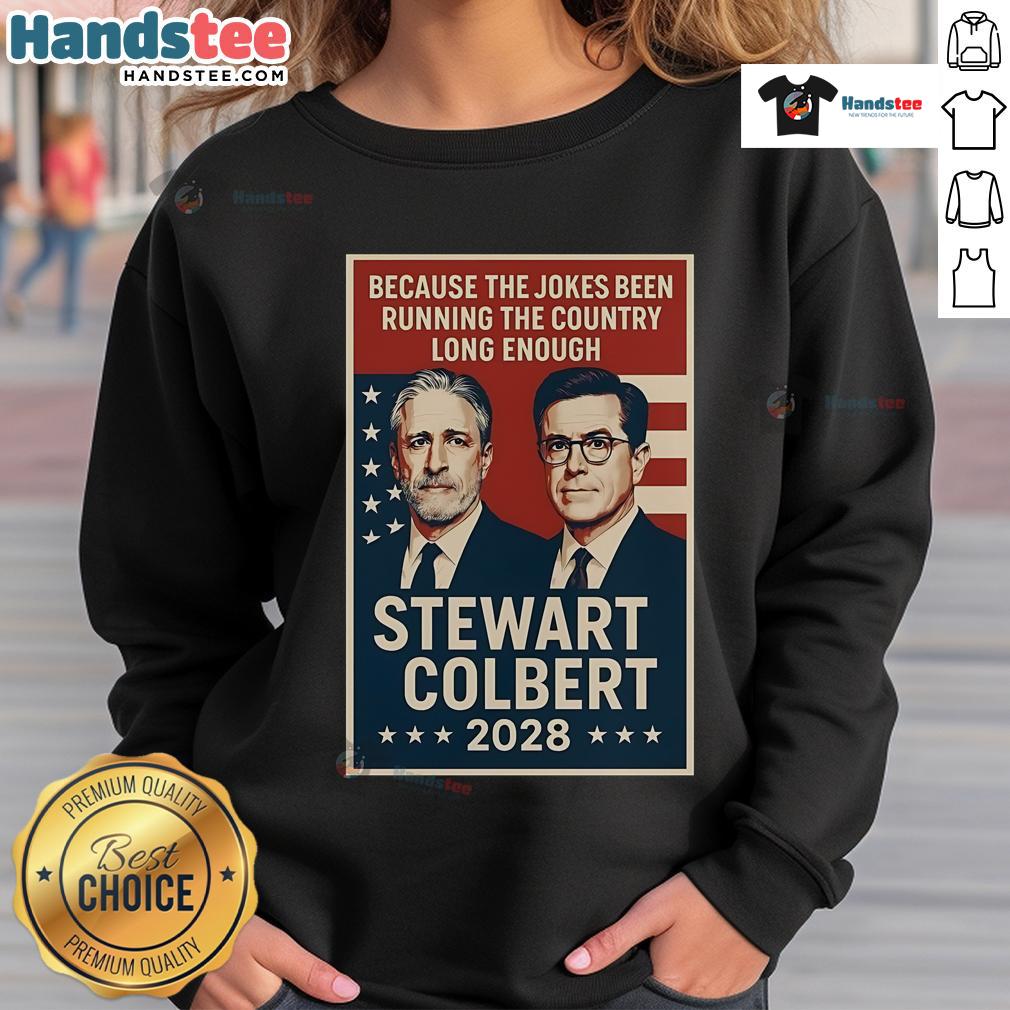 Official Stewart Colbert 2028 Sweatshirt featuring bold graphics and a comfortable fit for fans and supporters.