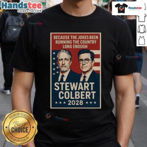 Official Stewart Colbert 2028 T-Shirt featuring a bold design and vibrant colors, perfect for supporters of the campaign.