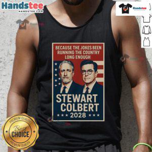 Official Stewart Colbert 2028 tank top featuring bold graphics and a stylish design for campaign supporters.