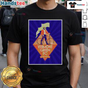Official Vermont Green FC vs Black Rock FC July 5, 2025 poster on a T-shirt at Virtue Field, showcasing vibrant team designs.