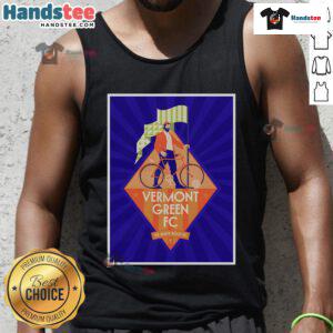 Official Vermont Green FC vs Black Rock FC July 5, 2025 poster on a tank top, showcasing Virtue Field event details.