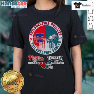 Philadelphia Phillies All Season Eagles On Sundays Ladies Tee featuring team logos in vibrant colors for fans.