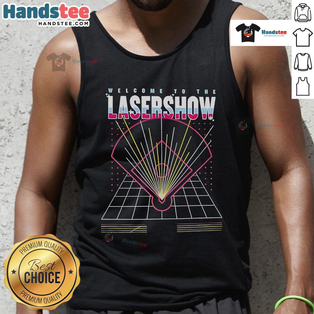 Premium Welcome To The Laser Show Tank Top featuring vibrant laser graphics, perfect for music festivals and summer events.