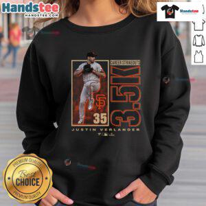 Justin Verlander San Francisco Giants sweatshirt celebrating 3500 career strikeouts, perfect for baseball fans.