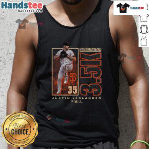 Awesome Justin Verlander San Francisco Giants tank top celebrating 3,500 career strikeouts, perfect for baseball fans.