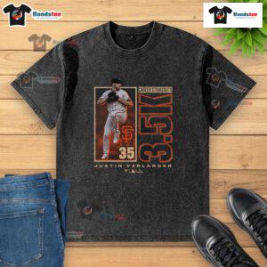 Justin Verlander San Francisco Giants t-shirt celebrating 3500 career strikeouts, featuring a bold graphic design.