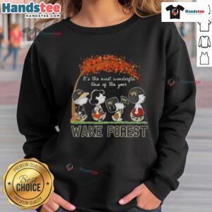 Awesome Peanuts sweatshirt featuring 'It's The Most Wonderful Time Of The Year' design, perfect for Wake Forest fans.