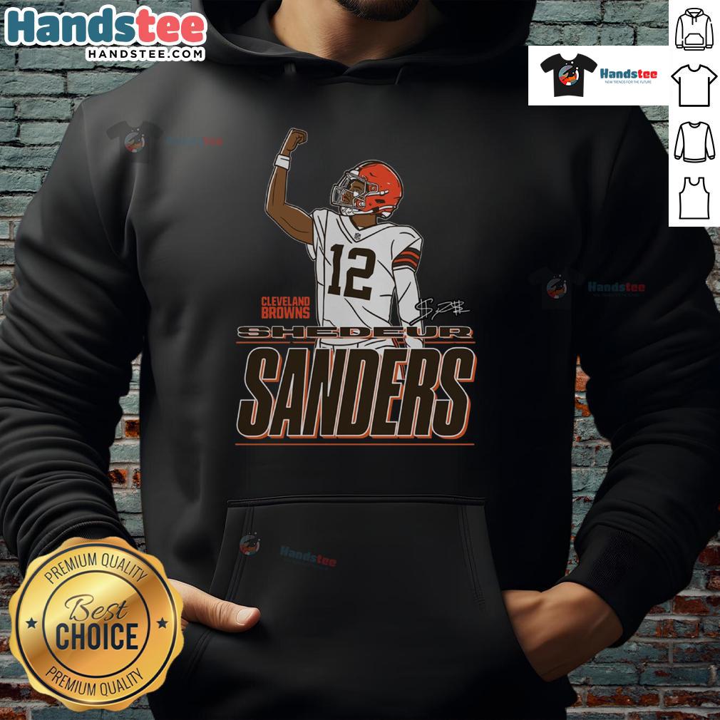 Shedeur Sanders in a Cleveland Browns Believe hoodie, showcasing style and team spirit at a game.