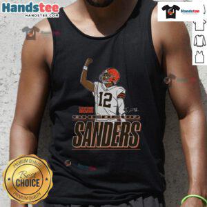 Alt Text: Shedeur Sanders wearing a Cleveland Browns Believe tank top, showcasing team spirit and stylish sportswear.