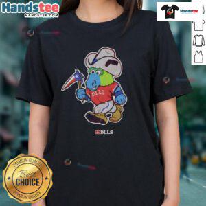 Alt Text: Cute DLLS mascot mashup on a ladies tee, featuring vibrant colors and playful design perfect for fans.