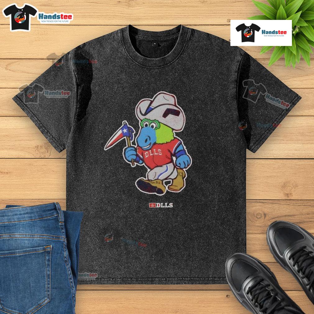 Cute DLLS mascot mashup on a washed t-shirt, showcasing vibrant colors and playful design for casual wear.