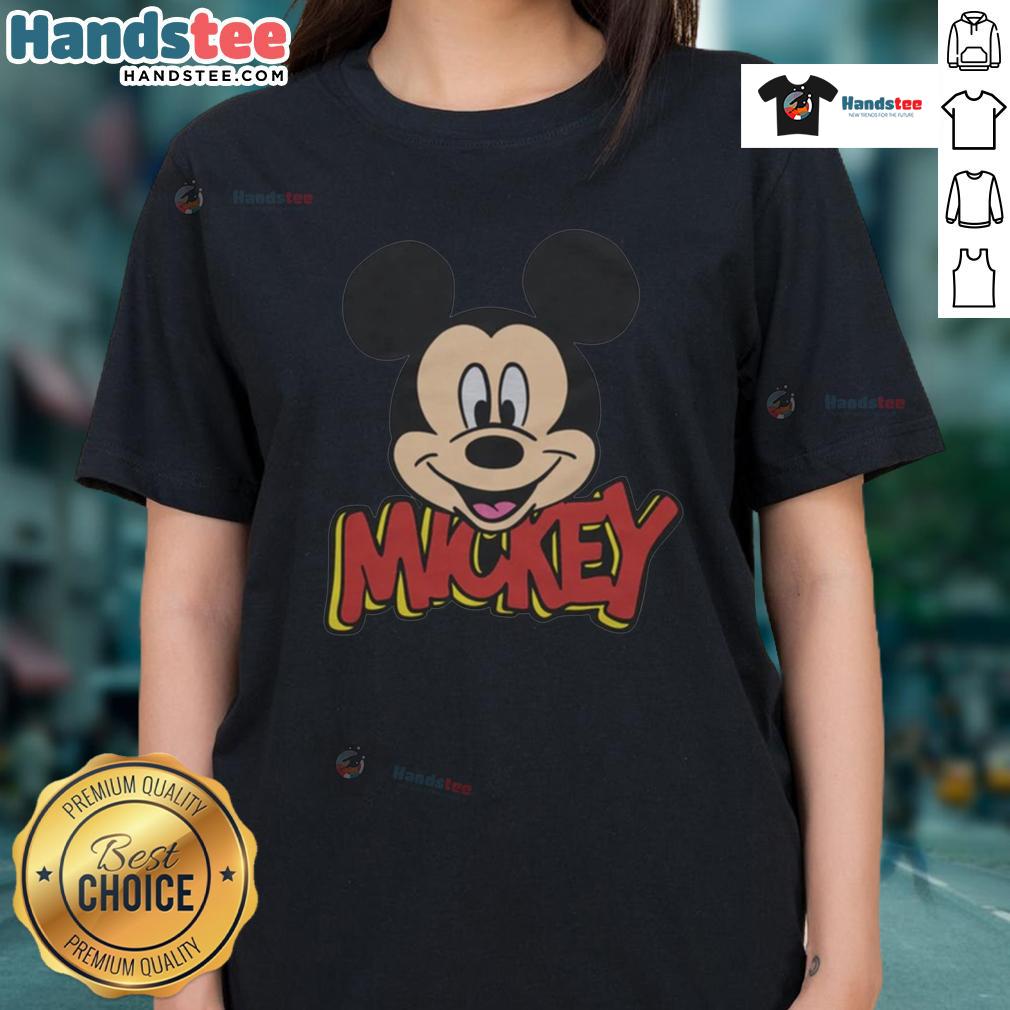 Cute Mickey Mouse Icon Ladies Tee featuring a playful design perfect for Disney fans and stylish casual wear.
