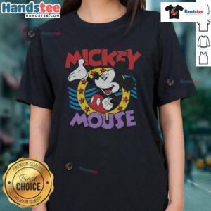 Cute Mickey Mouse Stars Ladies Tee featuring a playful design of Mickey Mouse and stars on a stylish women's shirt.