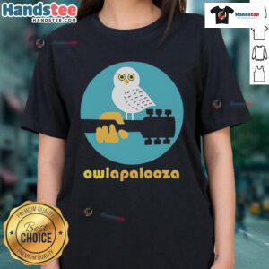Cute Owlapalooza Ladies Tee featuring a vibrant owl design, perfect for casual wear and owl lovers.