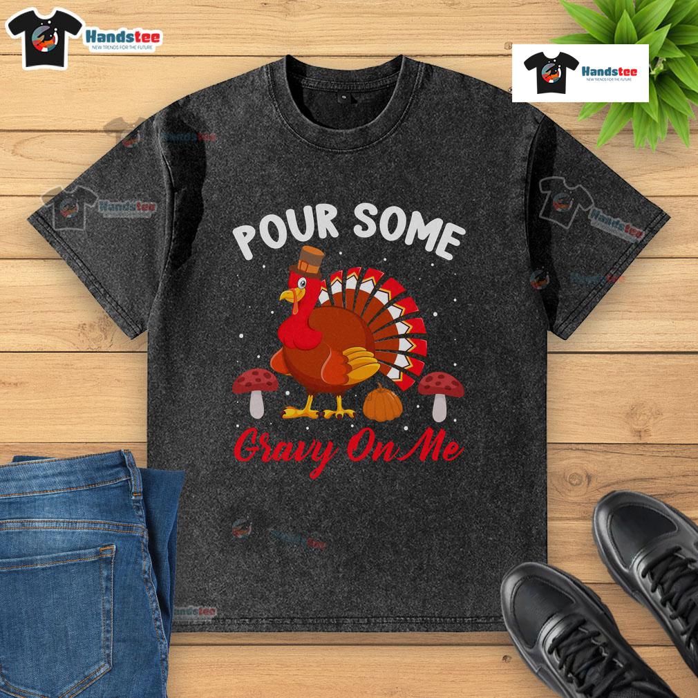 Cute Thanksgiving turkey graphic on a washed t-shirt, perfect for holiday humor and festive gatherings.