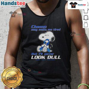 Alt Text: Cute Snoopy chemo tank top with a vibrant design promoting colon awareness and positivity during treatment.