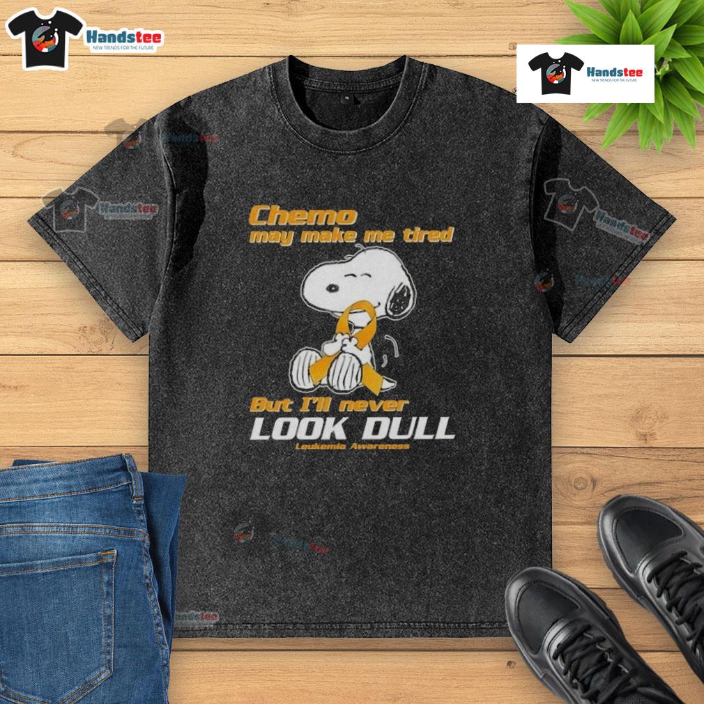 Alt Text: Cute Snoopy t-shirt for leukemia awareness, showcasing a fun design with a positive message about chemo fatigue.
