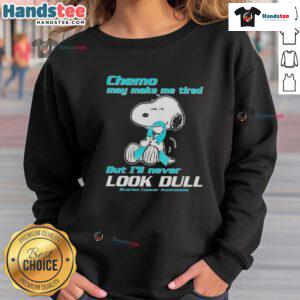 Alt Text: Cute Snoopy sweatshirt for ovarian cancer awareness, showcasing a vibrant design with a supportive message.