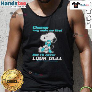 Cute Snoopy tank top for ovarian cancer awareness, featuring a cheerful design with a message about staying vibrant during chemo.