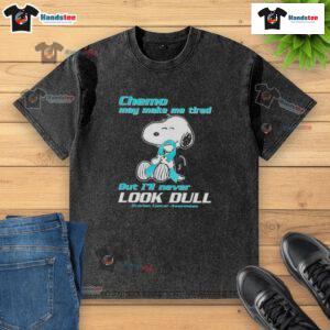 Alt Text: Cute Snoopy chemo T-shirt for ovarian cancer awareness, showcasing vibrant design and message of resilience.