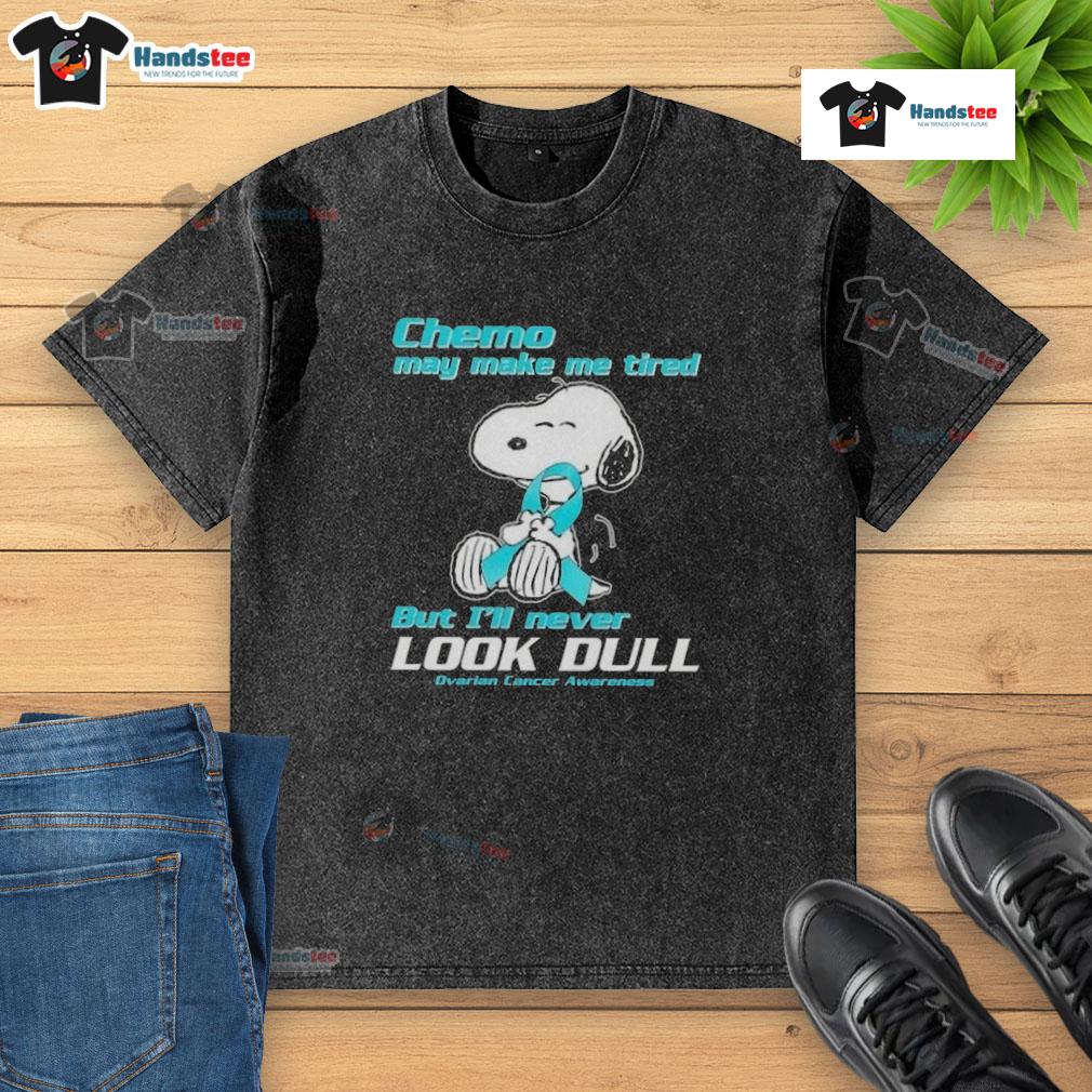 Alt Text: Cute Snoopy chemo T-shirt for ovarian cancer awareness, showcasing vibrant design and message of resilience.