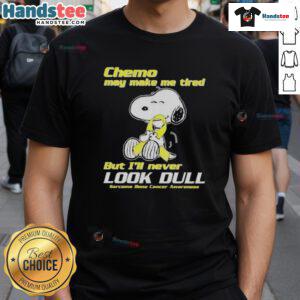 Alt Text: Cute Snoopy t-shirt for Sarcoma bone cancer awareness, featuring a cheerful design and inspiring message about chemo fatigue.