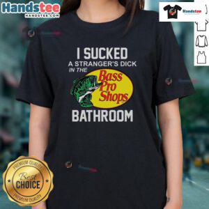 Funny Bass Pro Shops tee featuring humorous slogan about an awkward bathroom encounter, perfect for casual outings.
