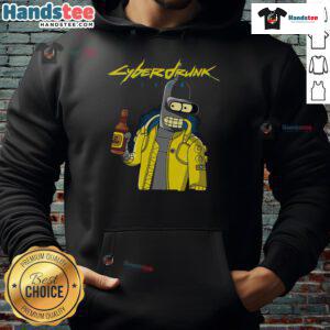 Funny Cyberdrunk Bender Futurama Cyberpunk Hoodie featuring vibrant graphics of Bender in a futuristic design.