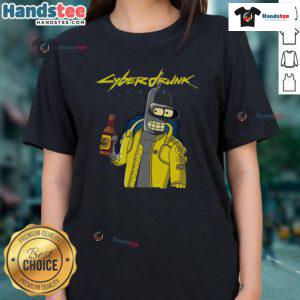 Funny Cyberdrunk Bender Futurama Cyberpunk ladies tee featuring vibrant graphics and playful design for fans.