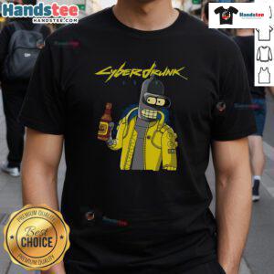 Funny Cyberdrunk Bender Futurama Cyberpunk T-Shirt featuring Bender in a vibrant, futuristic design.