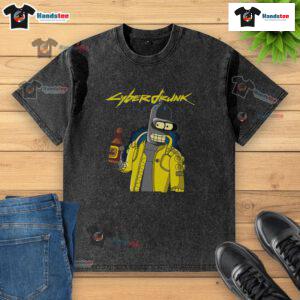 Funny Cyberdrunk Bender Futurama Cyperpunk washed t-shirt featuring vibrant graphic print and relaxed fit design.