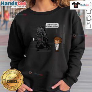 Funny Darth Vader Dad Duties sweatshirt with 'I find your lactose intolerance disturbing' text, perfect for geeky dads.