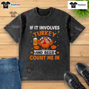 Funny Thanksgiving t-shirt featuring turkey and beer design, perfect for holiday drinking celebrations.
