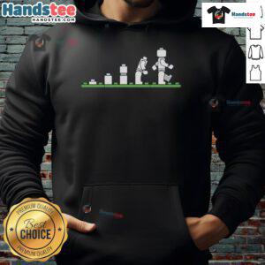 Funny Lego hoodie featuring a humorous take on human evolution with Lego figures in a playful design.