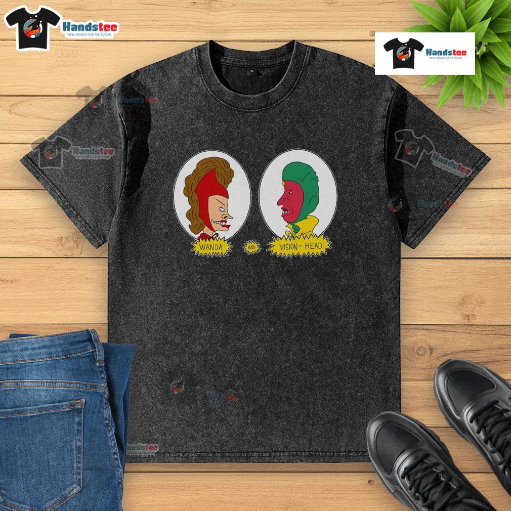 Funny Wanda and Vision Head Washed T-Shirt featuring a humorous design of the iconic Marvel characters in vibrant colors.