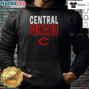 Good Cincinnati Reds Playoffs Clinched NL Central Division Champions 2025 hoodie showcasing team pride and celebration.