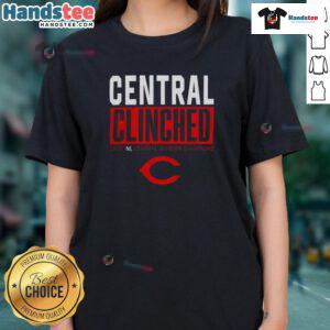 2025 Cincinnati Reds NL Central Division Champions ladies tee showcasing team pride and playoff spirit.