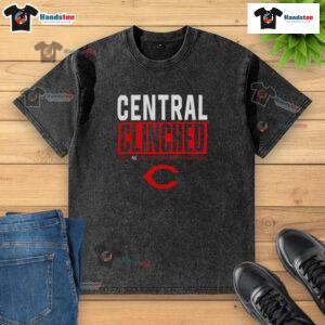 Good Cincinnati Reds Playoffs Clinched NL Central Division Champions 2025 washed t-shirt featuring team logo and colors.