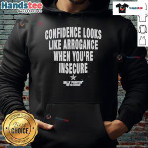 Stylish 'Good Confidence Looks Like Arrogance' hoodie on a model, showcasing the Silly Punter brand's unique design.