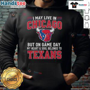 Alt Text: Fan wearing a Houston Texans hoodie in Chicago, showcasing loyalty on game day with team spirit.