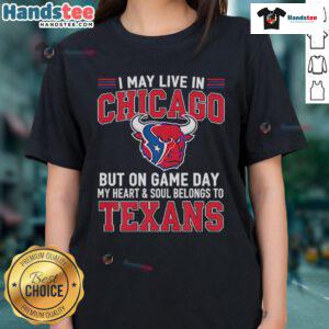 Chicago lady wearing a Houston Texans tee on game day, showcasing team spirit and loyalty to the Texans.