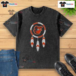Good Native American Indians X Baltimore Orioles baseball washed t-shirt featuring a vintage design and team logo.