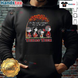 Alt Text: Texas Tech Red Raiders hoodie featuring Good Peanuts, It's the Most Wonderful Time of the Year design.