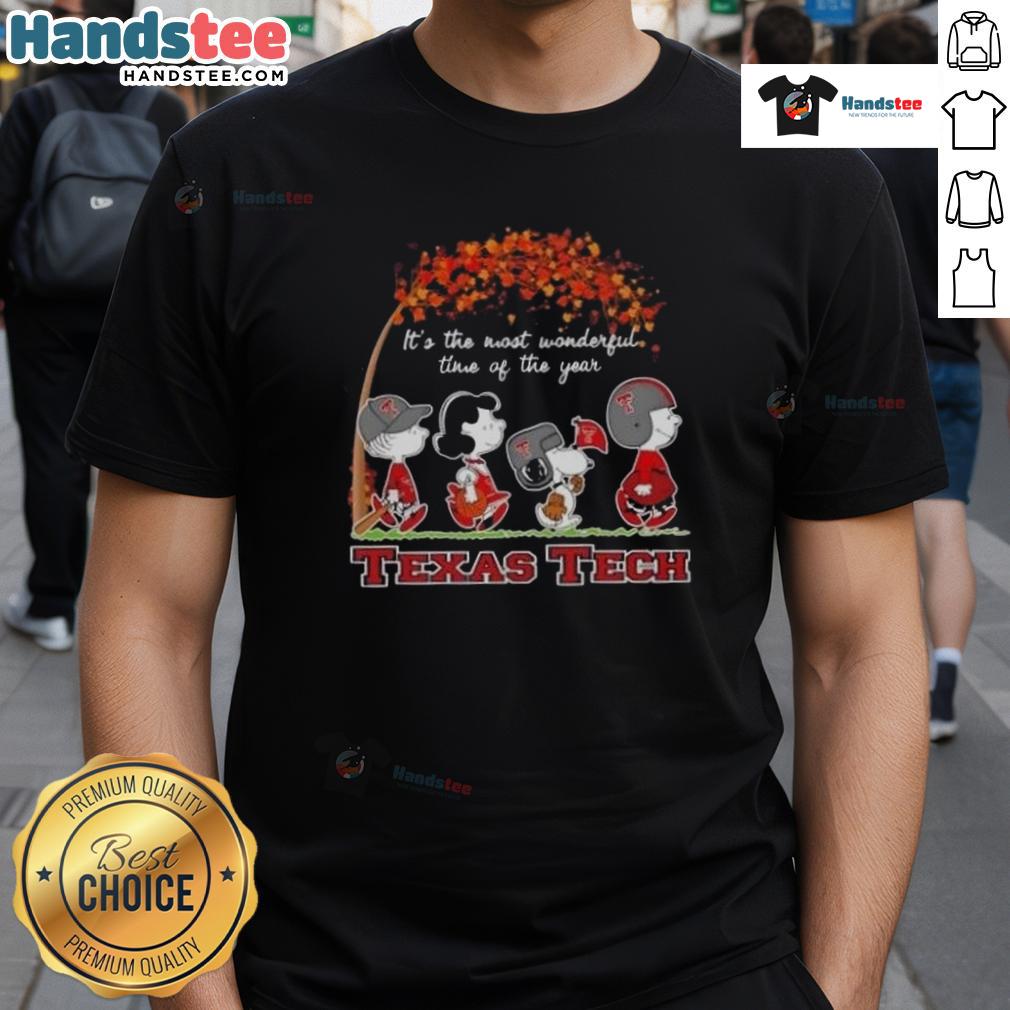 Texas Tech Red Raiders T-Shirt featuring 'It's The Most Wonderful Time Of The Year' design with good peanuts graphic.