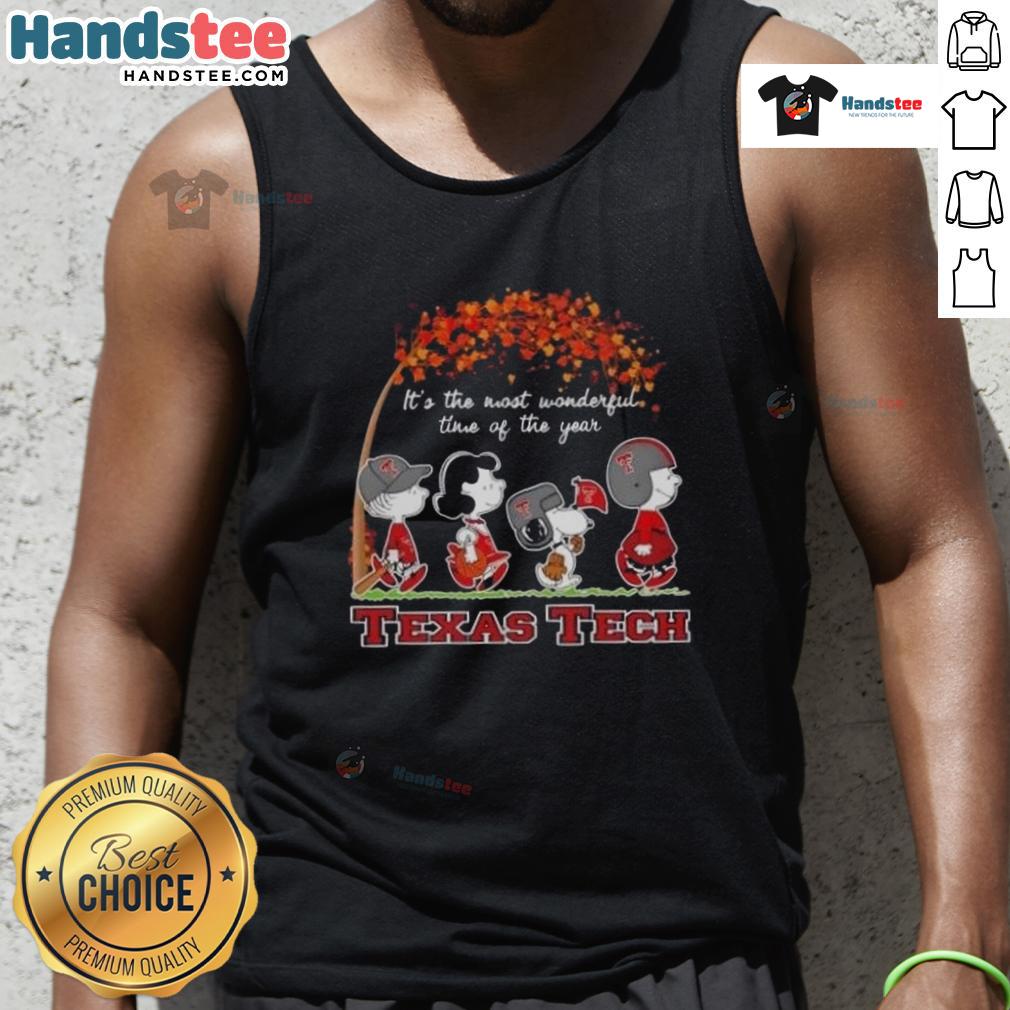 Alt Text: Texas Tech Red Raiders tank top with Good Peanuts, It's The Most Wonderful Time Of The Year design.