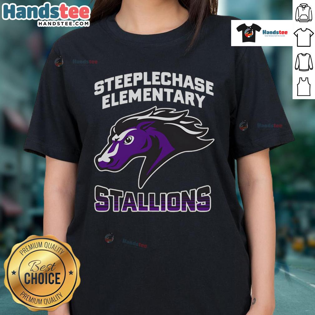 Good Steeplechase Stallions Elementary Fade Ladies Tee featuring a stylish design for equestrian enthusiasts.