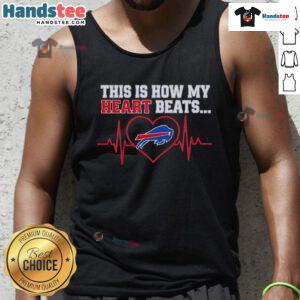 Buffalo Bills tank top with 'This Is How My Heart Beats' graphic, perfect for fans and game day apparel.