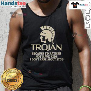 Good Trojan tank top with a humorous slogan about choosing not to have kids and ignoring STDs, perfect for casual wear.